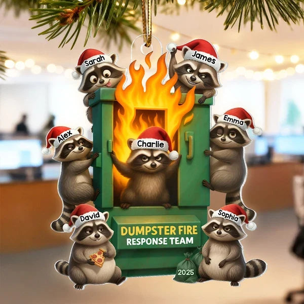 Personalized Acrylic Ornament, Raccoon Dumpster Fire Response Team, Unique Christmas Gift for Coworkers