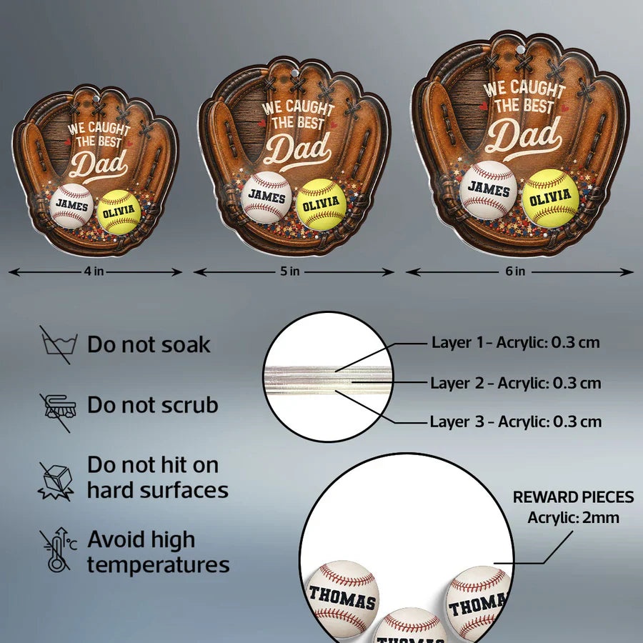 Personalized Acrylic Shaker Ornament With Baseball Glove For Car Mirror, Unique Gift For Baseball Dad