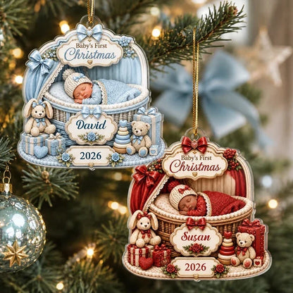 Baby's First Christmas Acrylic Ornament, Personalized Soft Blue Keepsake, Creative Gift for New Parents