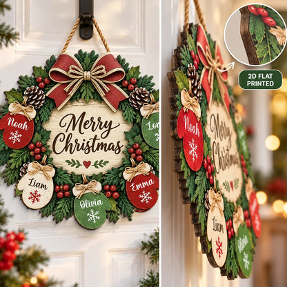 Personalized Christmas Door Sign with Mitten Wreath, Rustic Family Decor, Unique Gift for Grandparents