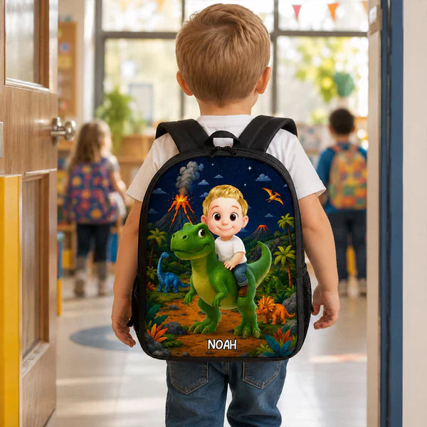 Personalized Kids School Backpack, Cute Dinosaur Space & Jungle Art, Unique Gift for Boys & Girls