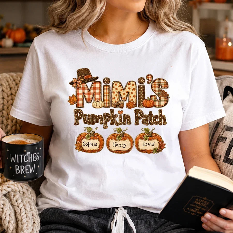 Personalized Grandma's Pumpkin Patch Sweatshirt, Autumn Patchwork Pumpkins, Unique Gift for Grandma