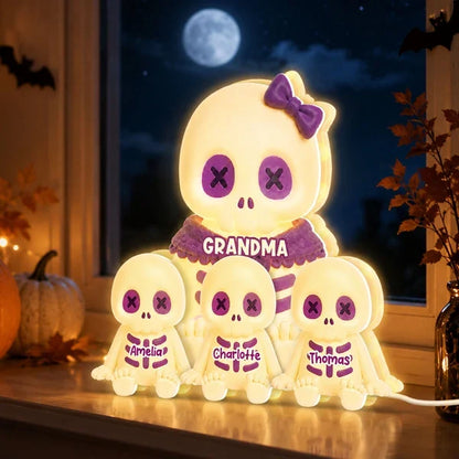 Personalized Acrylic Light Box, Cute Skeleton Grandma & Grandkids Halloween Decor, Unique Gift