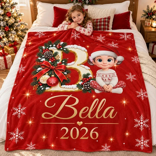 Personalized Fleece Blanket, Custom Christmas Keepsake Held by Mother and Daughter, Unique Gift for Kids