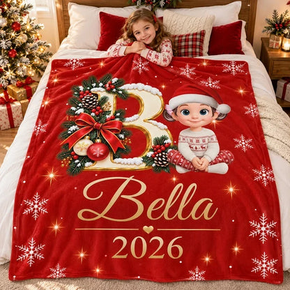 Personalized Fleece Blanket, Custom Christmas Keepsake Held by Mother and Daughter, Unique Gift for Kids