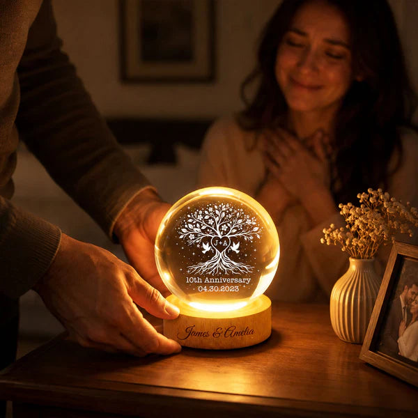 Personalized Globe Lamp, Tree of Life Anniversary Design, Unique Gift for Couple with Warm Bedside Glow