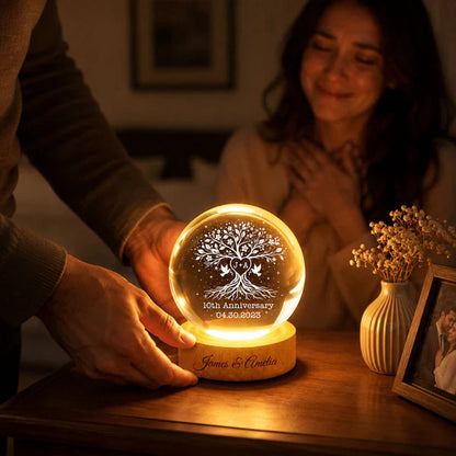 Personalized Globe Lamp, Tree of Life Anniversary Design, Unique Gift for Couple with Warm Bedside Glow