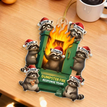 Personalized Acrylic Ornament, Raccoon Dumpster Fire Response Team, Unique Christmas Gift for Coworkers