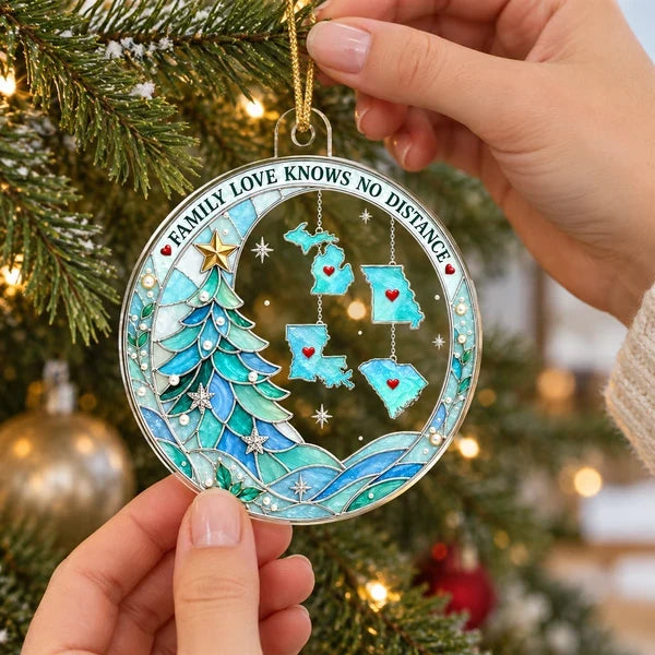 Personalized Acrylic Ornament, Stained Glass Family Map Christmas Tree Decor, Unique Gift for Family