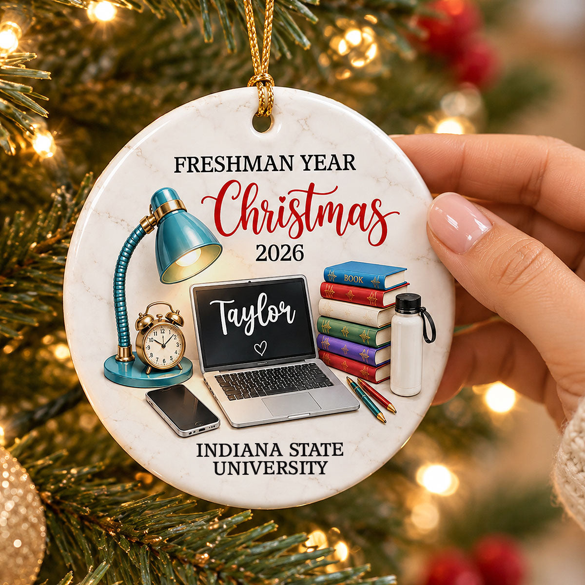 Personalized Ceramic Ornament, Freshman Year Study Desk Keepsake, Unique Christmas Gift for College Students