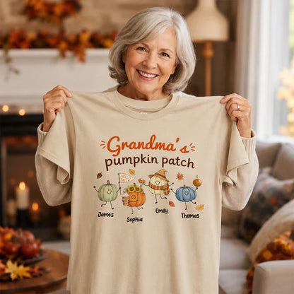 Personalized Grandma Pumpkin Patch Classic Tee, Cute Fall Characters, Unique Gift for Grandma