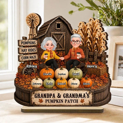 Personalized 2-Layer Wooden Plaque, Rustic Pumpkin Patch, Unique Gift for Grandma & Grandpa