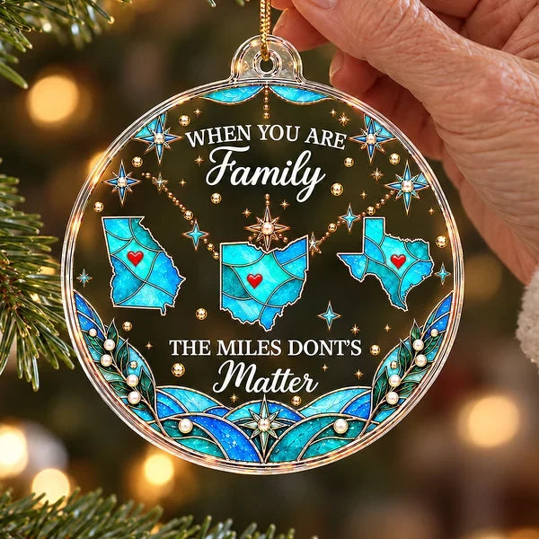 Personalized Acrylic Ornament with Connected State Maps, Unique Christmas Gift for Long-Distance Family