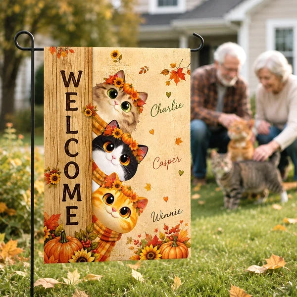Personalized Garden Flag, Cozy Autumn Welcome for Heartwarming Yard Decor and Creative Gift for Pet Owners
