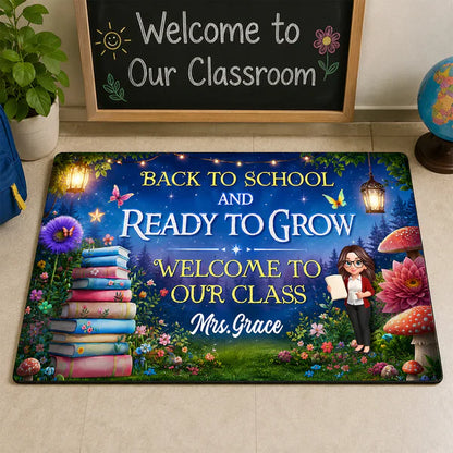 Personalized Back To School Doormat With Teacher Reading Art, Unique Teacher Gift For Indoor Entryway