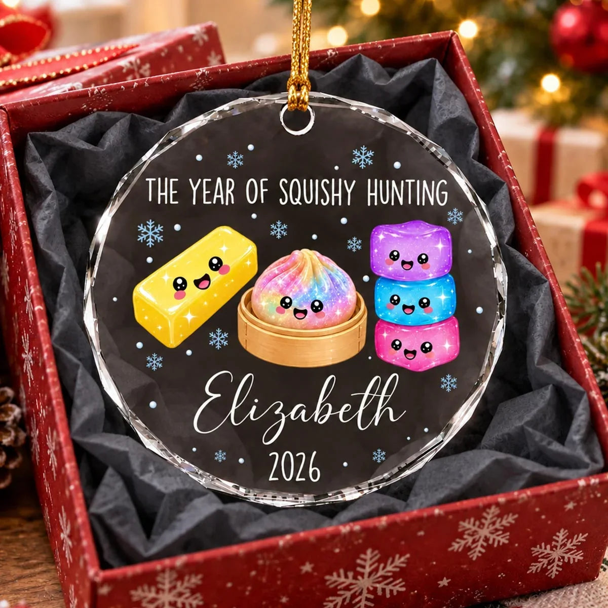 Cute Squishy Character Crystal Ornament with Snowflakes, Personalized Keepsake and Creative Gift for Kids
