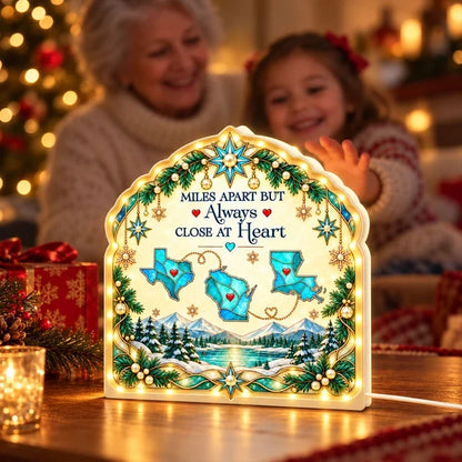 Personalized Acrylic Light Box with State Maps and Winter Scene, Unique Christmas Gift for Long-Distance Family