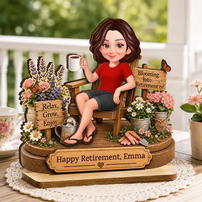 Personalized 2-Layer Wooden Plaque, Woman Relaxing in Garden Chair, Unique Retirement Gift for Mom or Grandma