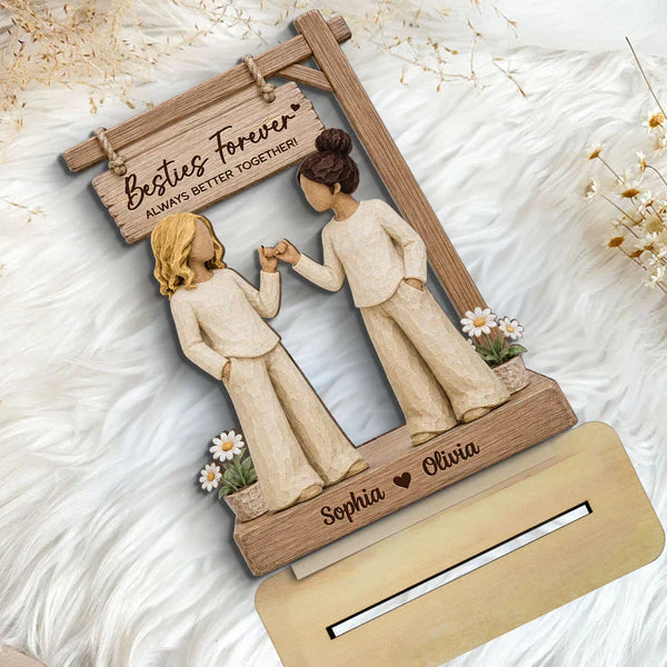 Personalized 2-Layer Wooden Plaque, Besties Forever Pinky Promise Sign, Unique Gift for Best Friend