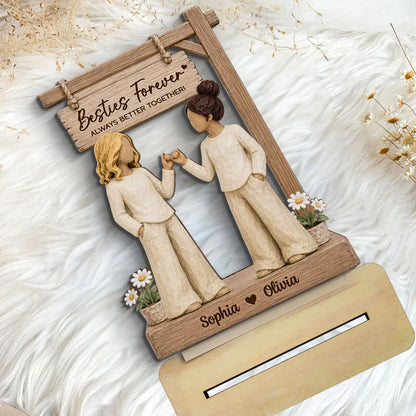 Personalized 2-Layer Wooden Plaque, Besties Forever Pinky Promise Sign, Unique Gift for Best Friend