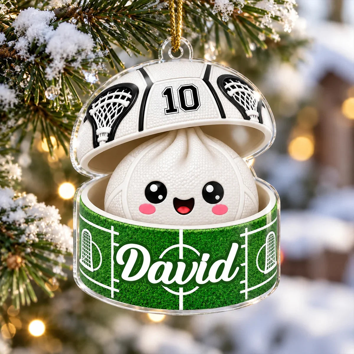 Personalized Acrylic Ornament, Cheerful Golf Ball on a Snowy Tree, Creative Keepsake Gift for Son or Daughter