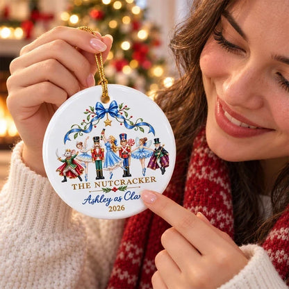 Personalized Ceramic Ornament with Dancing Ballerinas and Nutcracker Cast, Unique Gift for Ballet Dancers