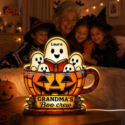 Personalized Grandma's Boo Crew Acrylic Light Box, Halloween Ghost Pumpkin Decor, Unique Gift for Grandma