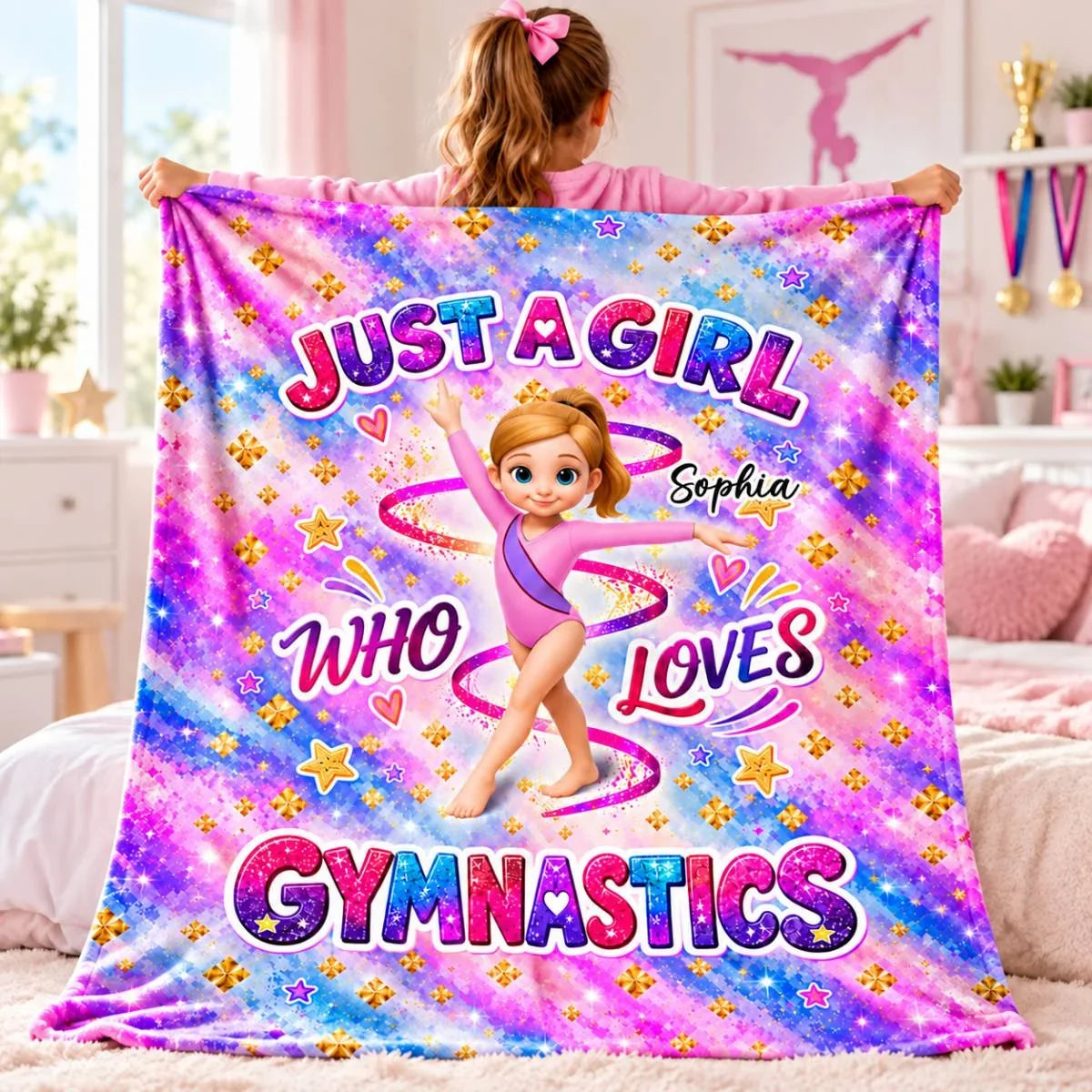 Just a Girl Who Loves Gymnastics Personalized Fleece Blanket, Creative Gift for a Young Gymnast