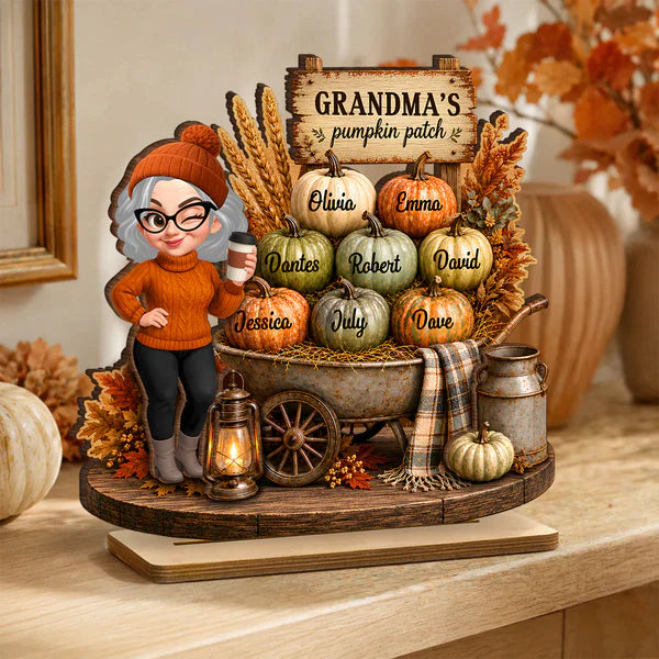 Personalized 2-Layer Wooden Plaque, Grandma's Pumpkin Patch Fall Decor, Unique Gift for Grandma