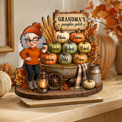 Personalized 2-Layer Wooden Plaque, Grandma's Pumpkin Patch Fall Decor, Unique Gift for Grandma