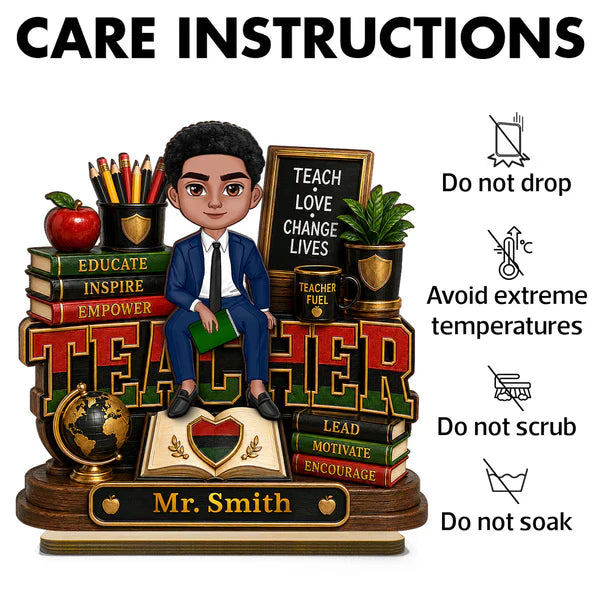Personalized Wooden Plaque for Teacher, Sitting Classroom Illustration, Unique Creative Gift for Educators