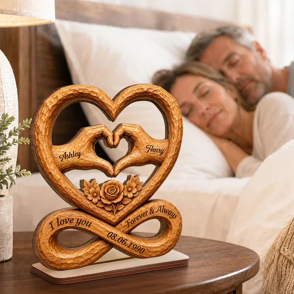 Personalized 2-Layer Wooden Plaque, Heart Hands & Infinity Design, Unique Gift for Couple