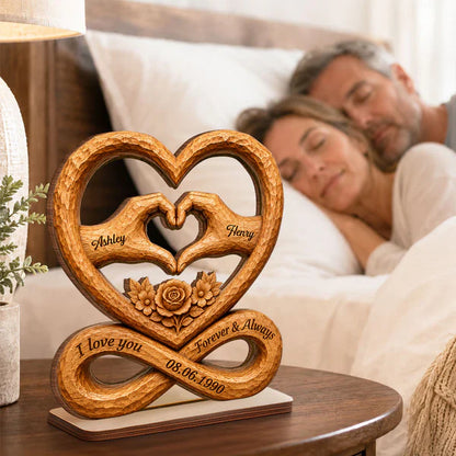 Personalized 2-Layer Wooden Plaque, Heart Hands & Infinity Design, Unique Gift for Couple