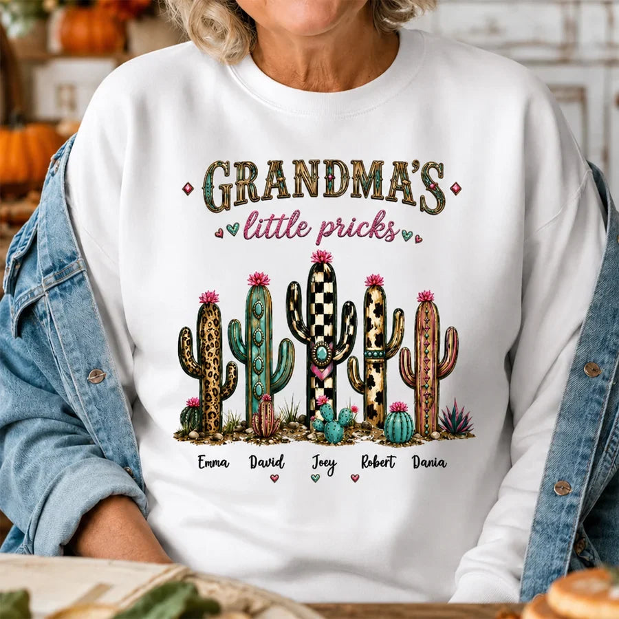 Personalized Grandma Sweatshirt, Cactus Little Pricks Design, Unique Gift With Fall Desert Style
