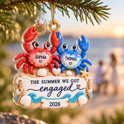 Personalized Acrylic Ornament, The Summer We Got Engaged Crab Couple Keepsake, Creative Gift for an Engaged Couple