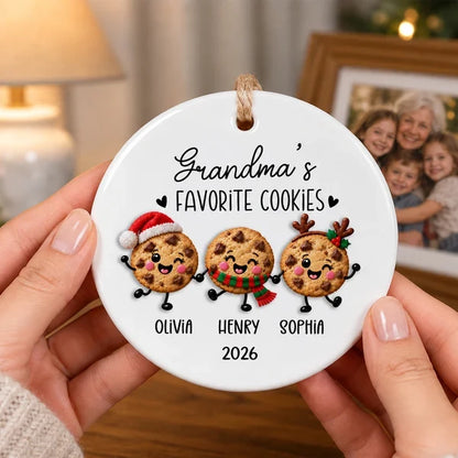 Personalized Ceramic Ornament with Cookies Holding Hands, Unique Christmas Tree Gift for Grandma
