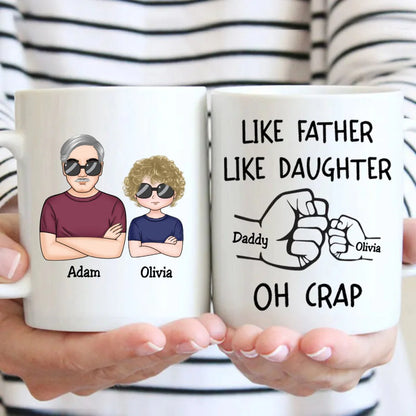 “OH CRAP!” Fist-Bump Duo – White Ceramic Mug, Custom Fist-Bump Cup, Creative Father’s Day Gift from Daughter