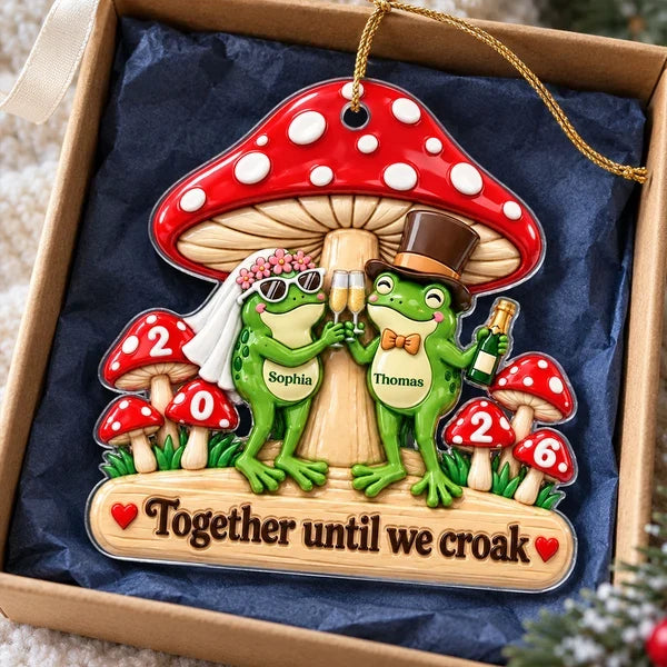 Personalized Frog Couple Acrylic Ornament, Wedding Toast Under Red Mushrooms, Unique Gift for Couples
