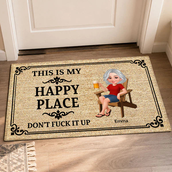 Happy Place Doormat, Personalized Couple Entryway Decor, Unique Creative Gift For Home