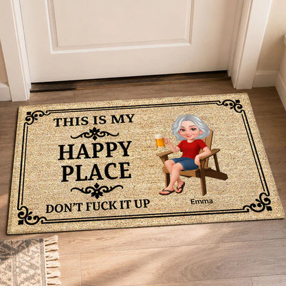Happy Place Doormat, Personalized Couple Entryway Decor, Unique Creative Gift For Home