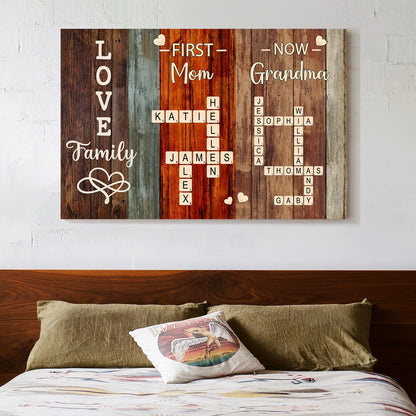 'First Mom, Now Grandma' Family Relationship Custom Canvas – A Perfect Expression of Love and Bond - Personalized Gift for Mother or Daughter