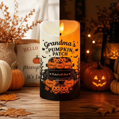 Personalized Flameless LED Candle, Grandma's Pumpkin Patch Pumpkins & Truck, Unique Gift for Grandma