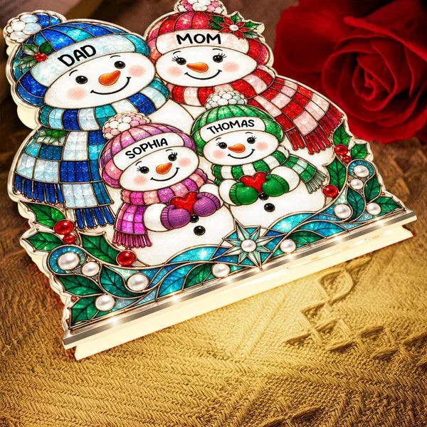 Personalized Gathered Snowman Family Acrylic Light Box, Colorful Christmas Decor, Unique Gift for Grandparents