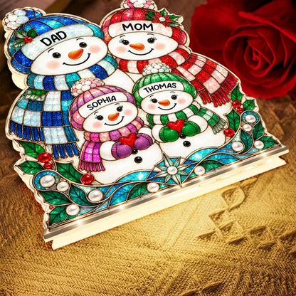 Personalized Gathered Snowman Family Acrylic Light Box, Colorful Christmas Decor, Unique Gift for Grandparents