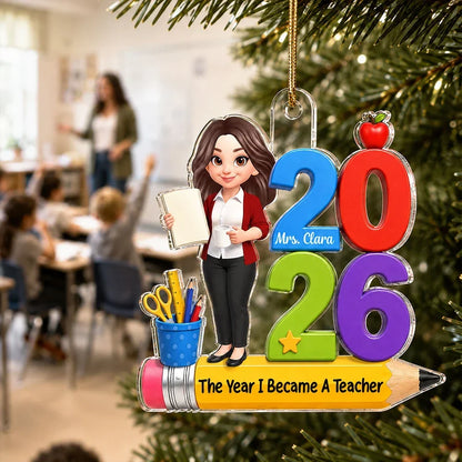 Personalized Acrylic Ornament, The Year I Became a Teacher, Colorful Classroom Scene, Unique Gift for Teacher