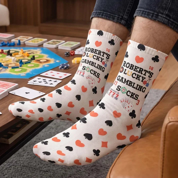 Personalized Crew Socks with Green Poker Chip Print, Lucky Game Night Style, Unique Gift for Poker Fans