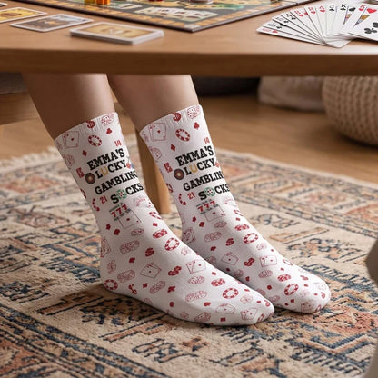 Personalized Crew Socks with Green Poker Chip Print, Lucky Game Night Style, Unique Gift for Poker Fans