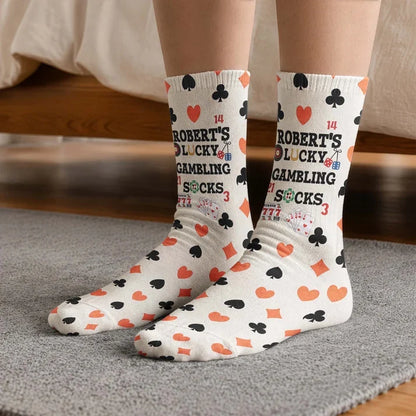 Personalized Crew Socks with Green Poker Chip Print, Lucky Game Night Style, Unique Gift for Poker Fans