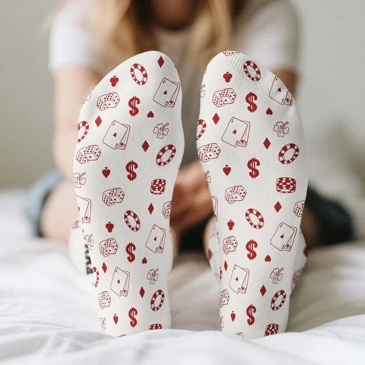 Personalized Crew Socks with Green Poker Chip Print, Lucky Game Night Style, Unique Gift for Poker Fans