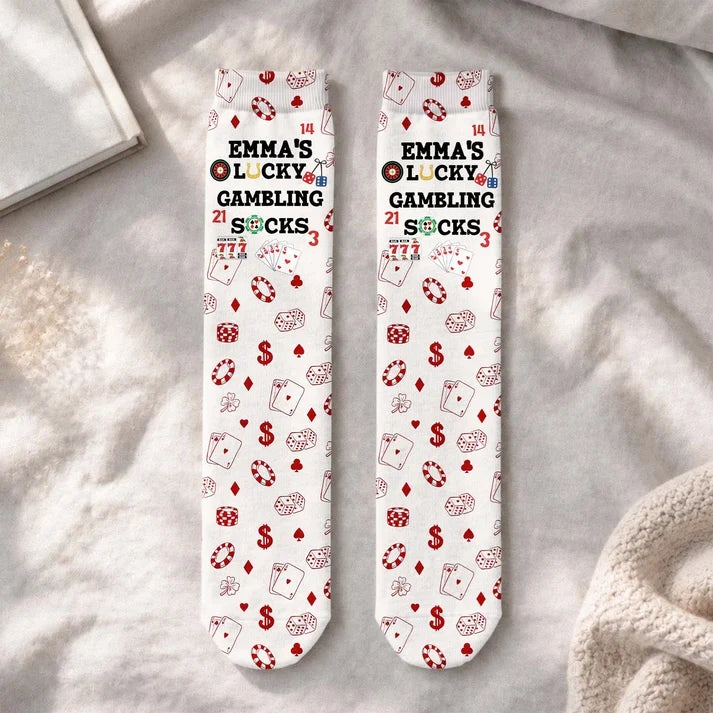 Personalized Crew Socks with Green Poker Chip Print, Lucky Game Night Style, Unique Gift for Poker Fans